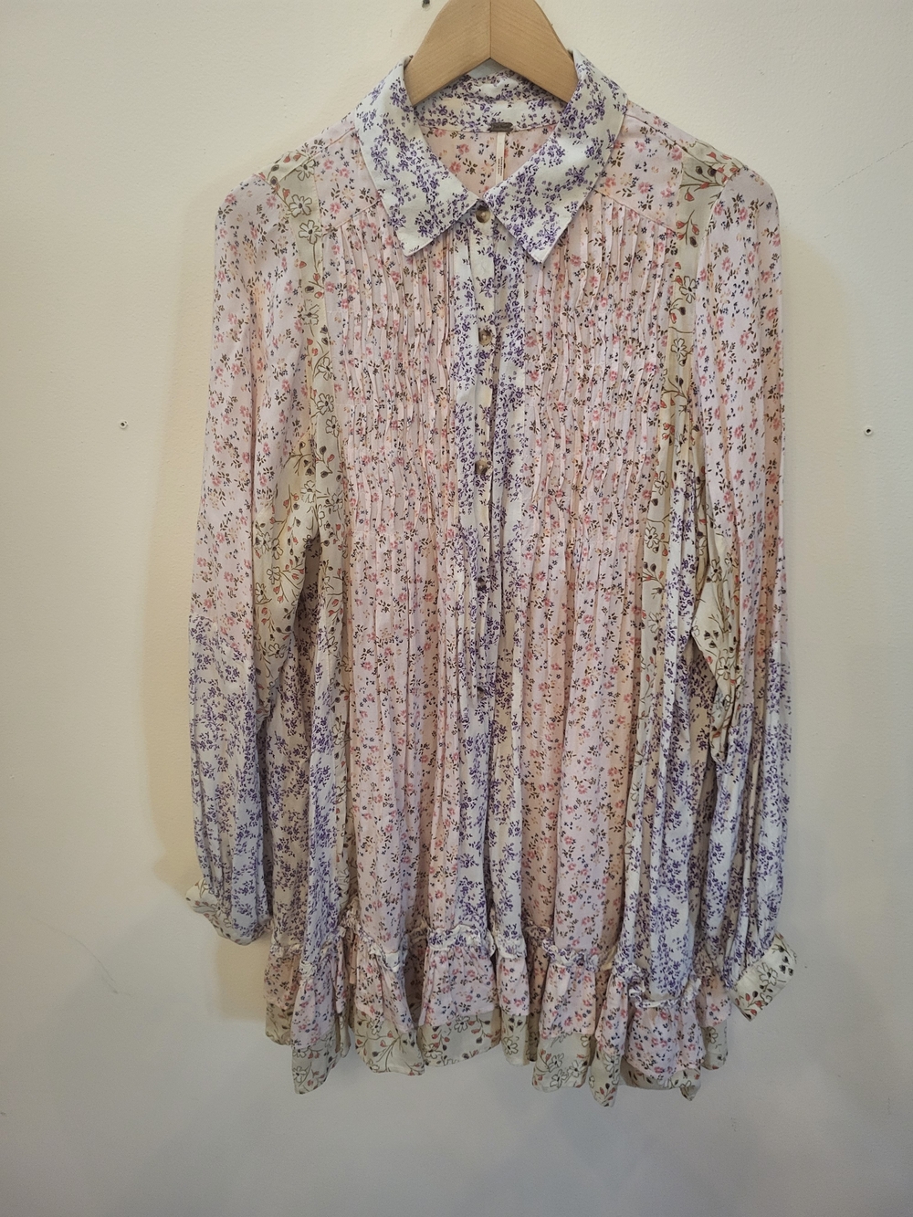 Free People  Floral Pintuck Blouse.
